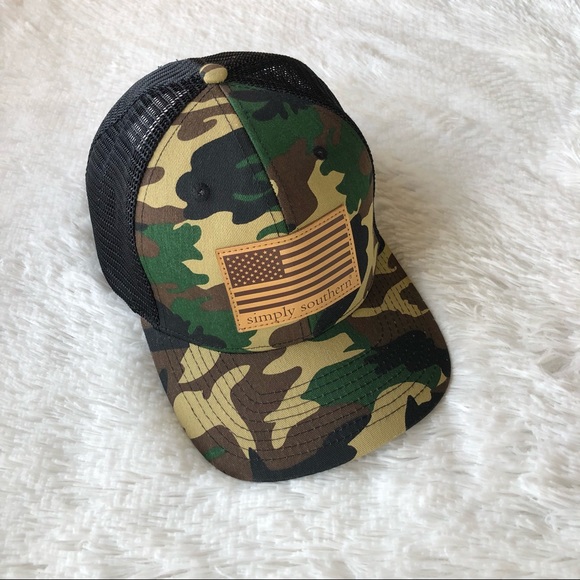SIMPLY SOUTHERN • Camouflage Trucker Snapback Hat with American Flag Patch - Picture 13 of 15